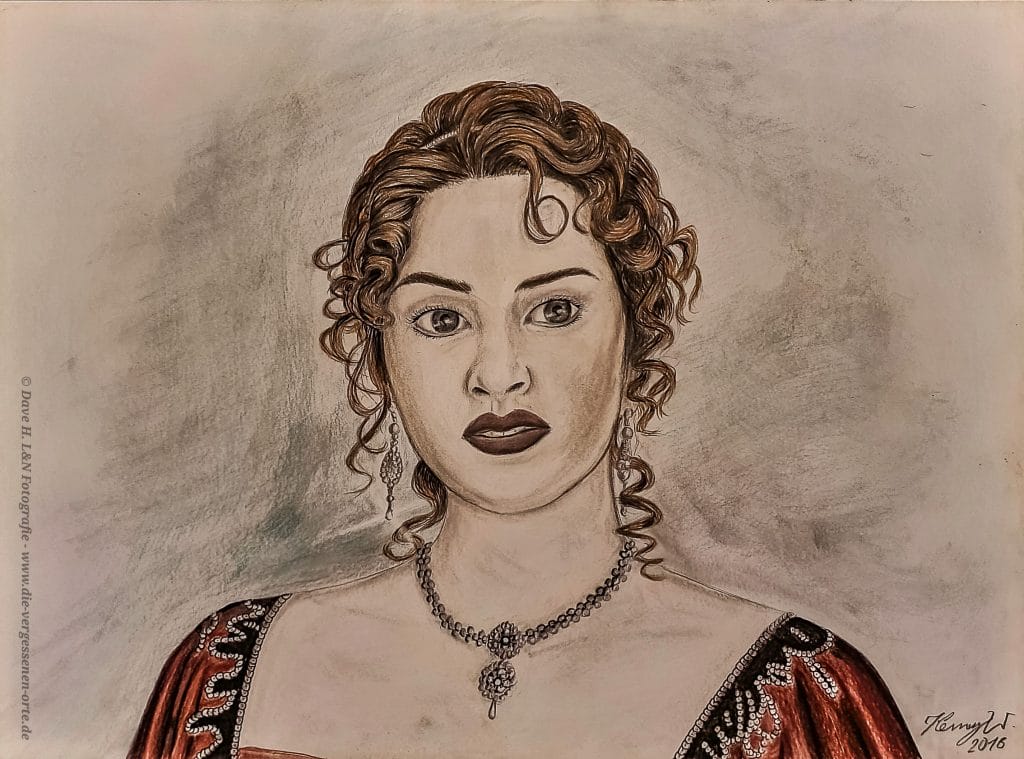 Lebensechte Illustration von Rose DeWitt Bukater aus dem bekannten Film Titanic von James Cameron.