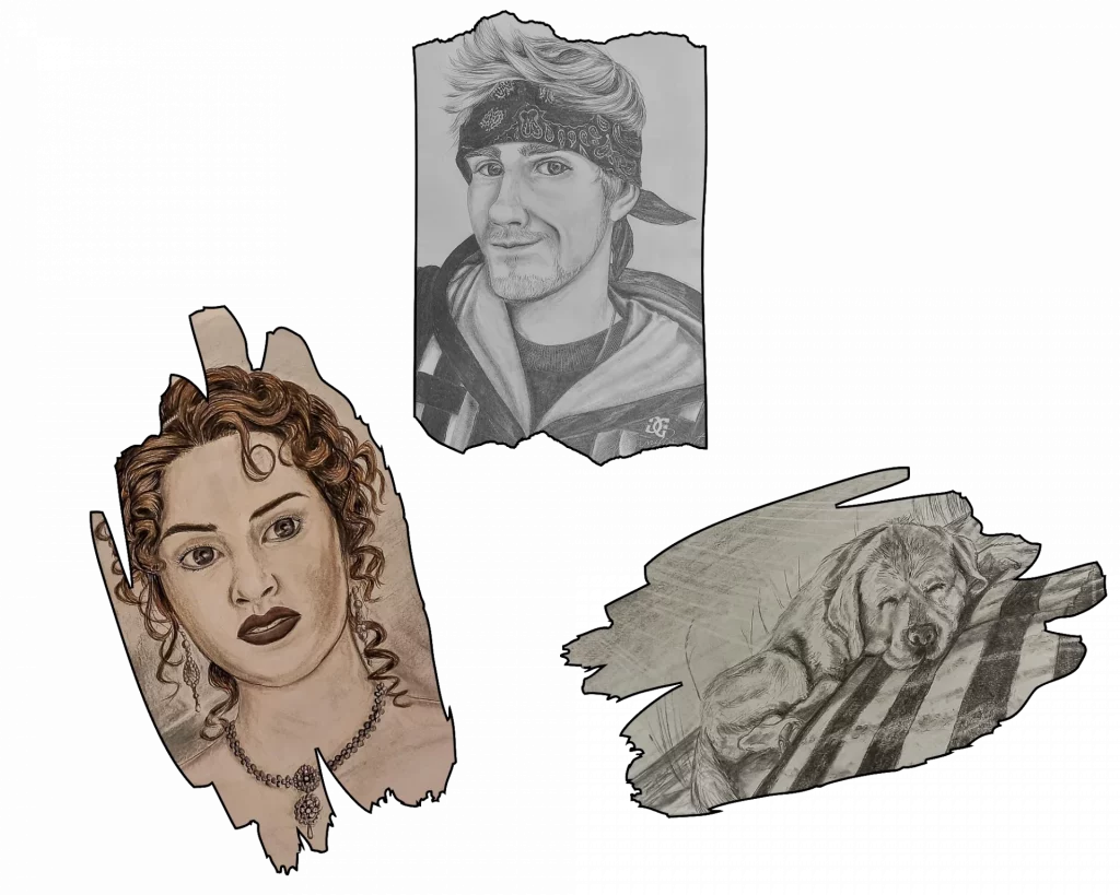 Collage mit beeindruckenden Werken aus meiner digitalen Kunstsammlung der Portrait-Zeichnungen.